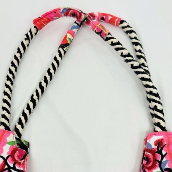 Rip Curl Vibrant Pink Red Embroidered Floral Soft Cotton Canvas Boho Tote Bag - Picture 9 of 16